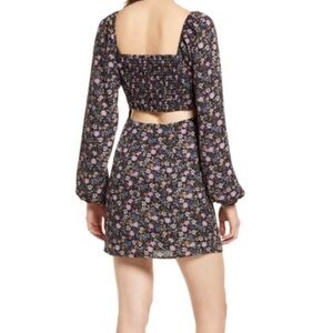 All In Favor NWT Black Multi Ditsy Flower Mini Dress Long Sleeve S Feminine Fall